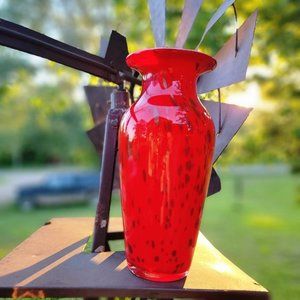 Tall Margies Garden Red & Gold Sparkle Hand Blown Glass Murano Style